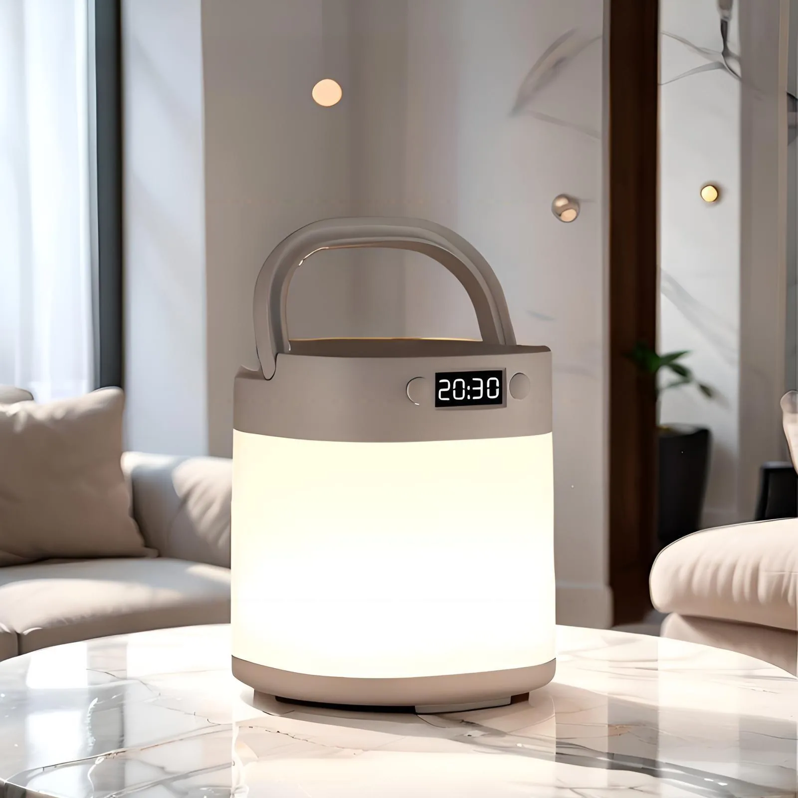 Soft warm glow of the ZSYZDL baby night light on a living room table at night