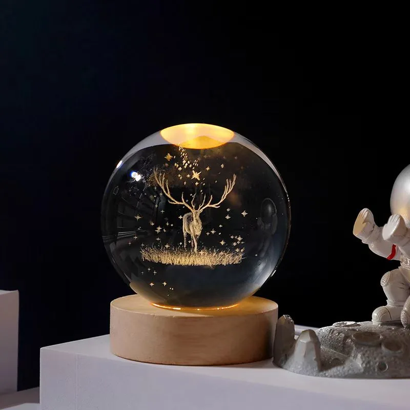 ZSYZDL 3D unicorn crystal ball night light glowing warmly on a bedside table