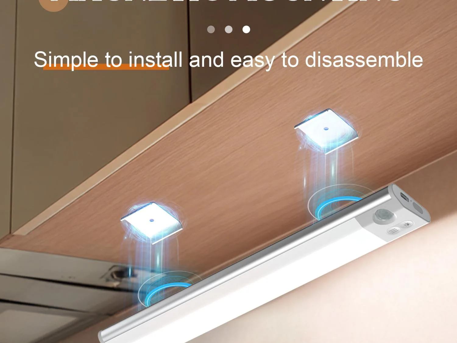 Rechargeable magnetic under-cabinet light bar brightening a kitchen counter