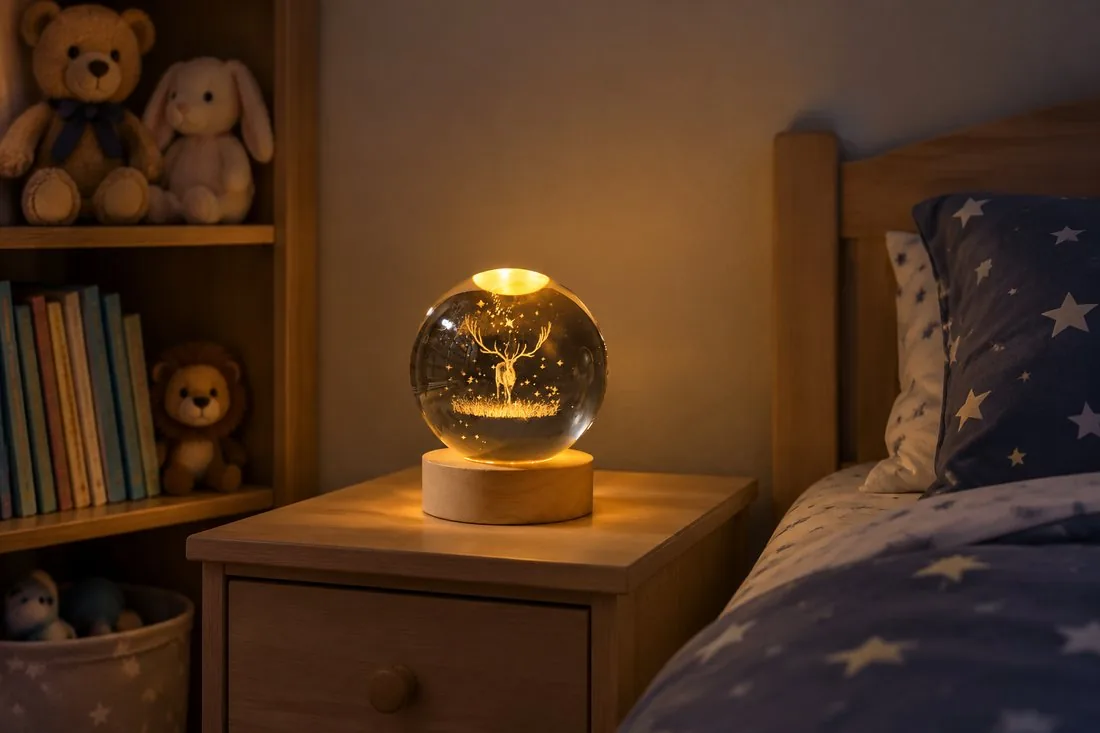 ZSYZDL 2026 Christmas gift guide - crystal ball night light in a cozy bedroom