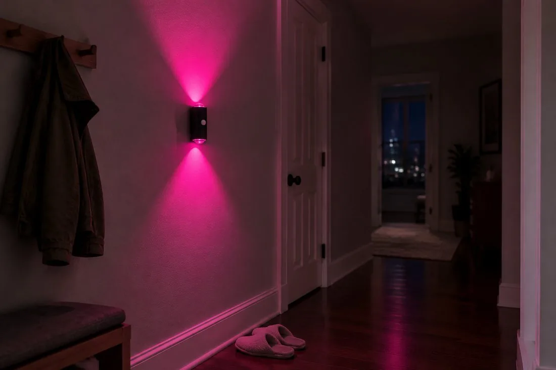 Motion sensor night light installed in a hallway - installation and positioning guide