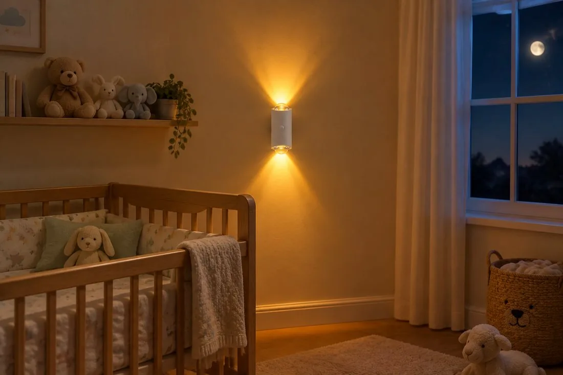 Warm dim night light glow in a toddler bedroom placed low and away from the bed - ZSYZDL guide