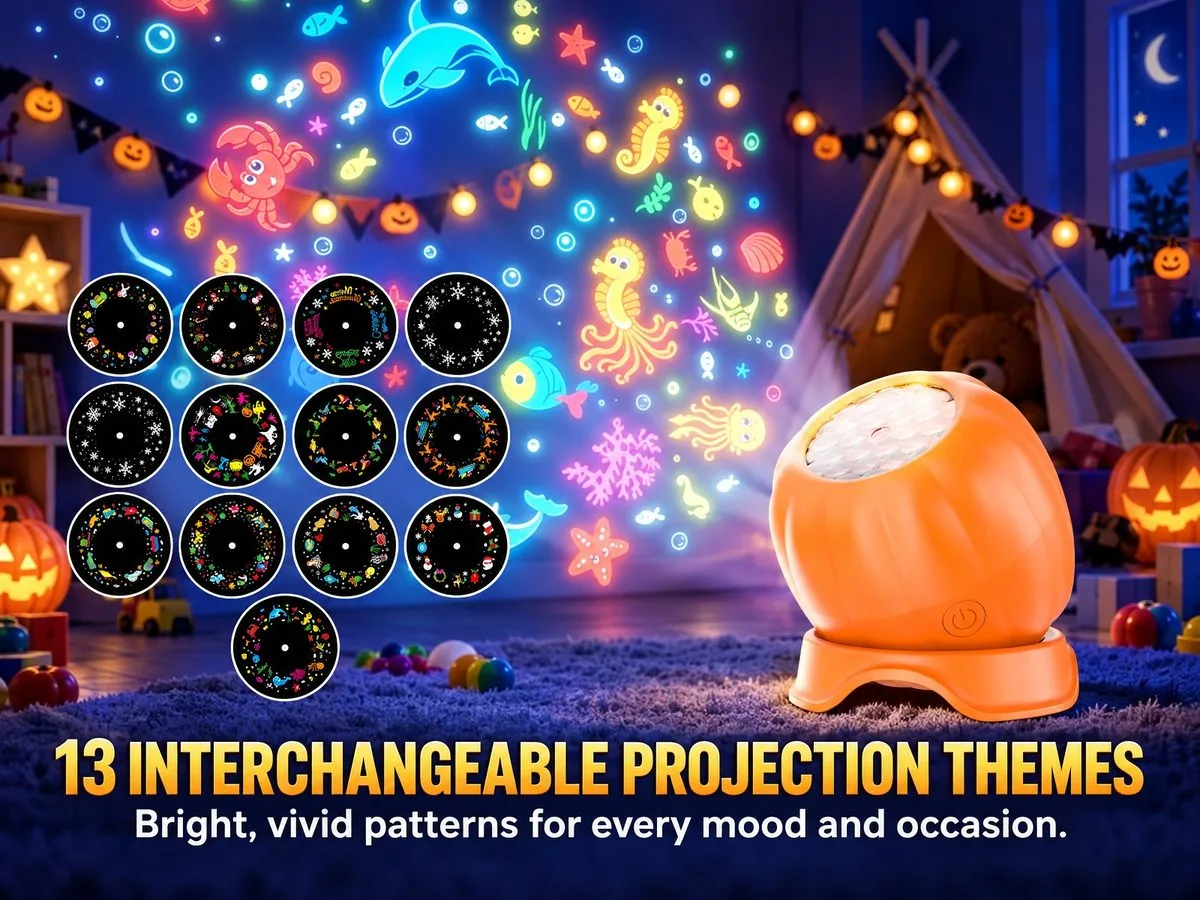 Thirteen interchangeable projection theme discs displayed in a grid