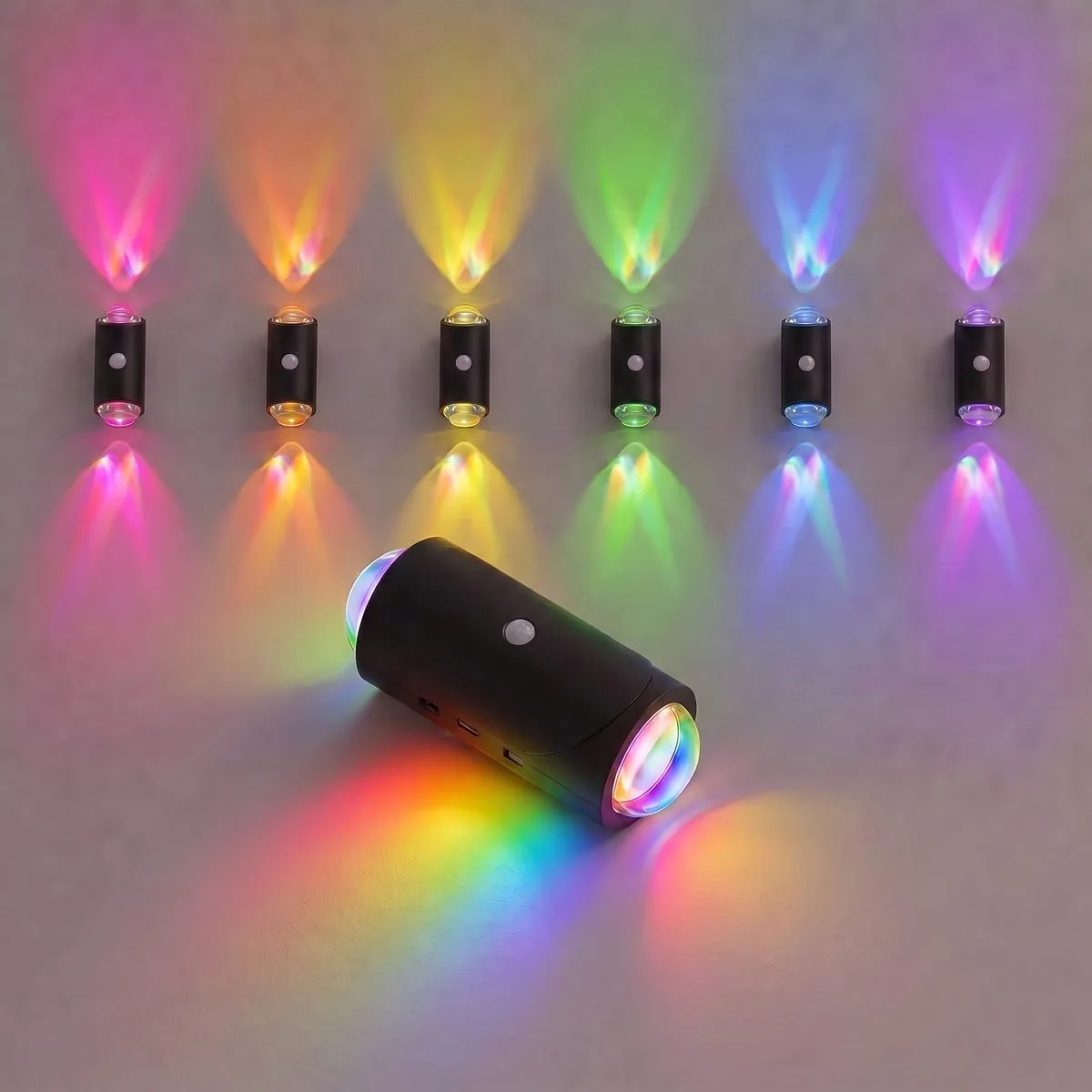 ZSYZDL BACK matte black magnetic RGB motion sensor night light installed on wall with dual side rainbow projection